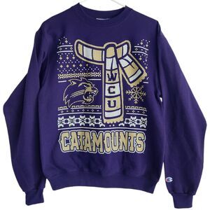 Champion WCU Catamounts Pullover Ugly Christmas Sweater Western Carolina Small